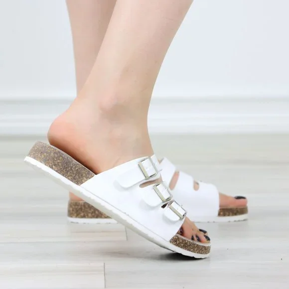 White Adjustable Triple Buckle Footbed Sandals - Picture 7 of 11